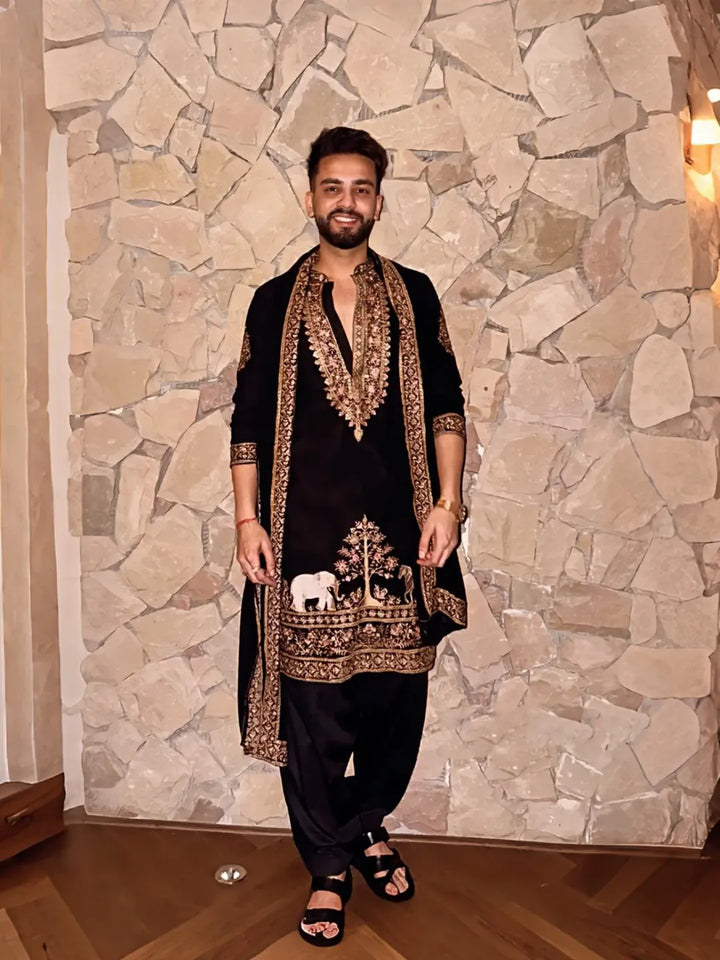 Elvish Yadav Edition Black Embroidered Kurta