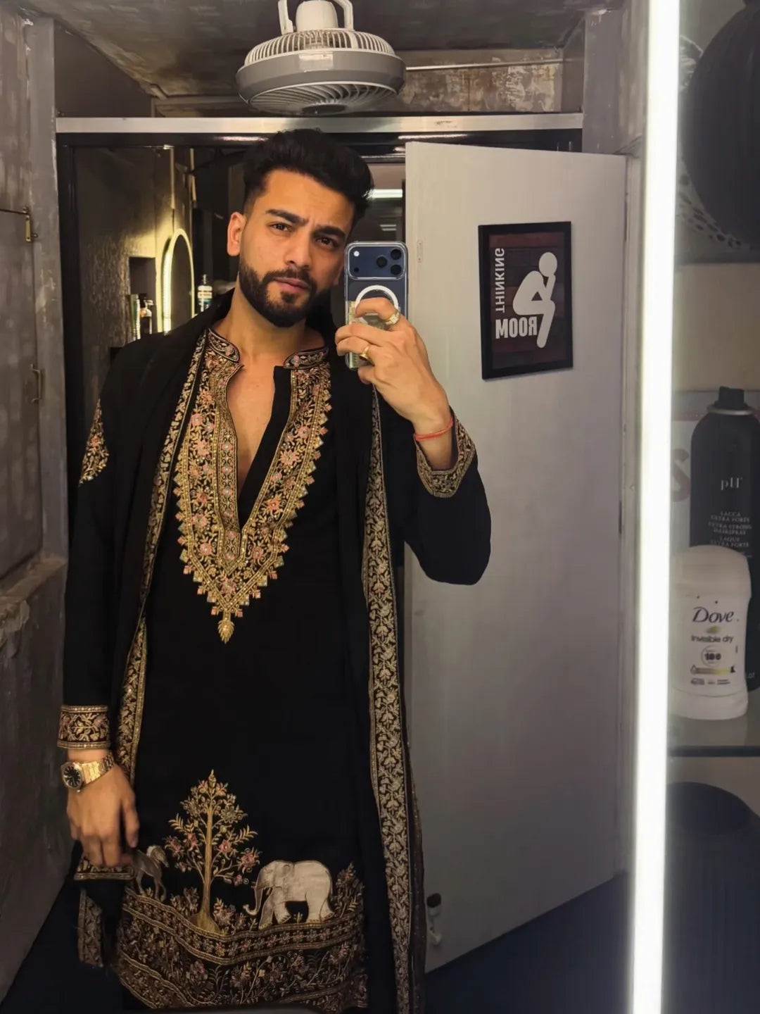 Designer Black Embroidered Kurta for Men - Premium Party Wear