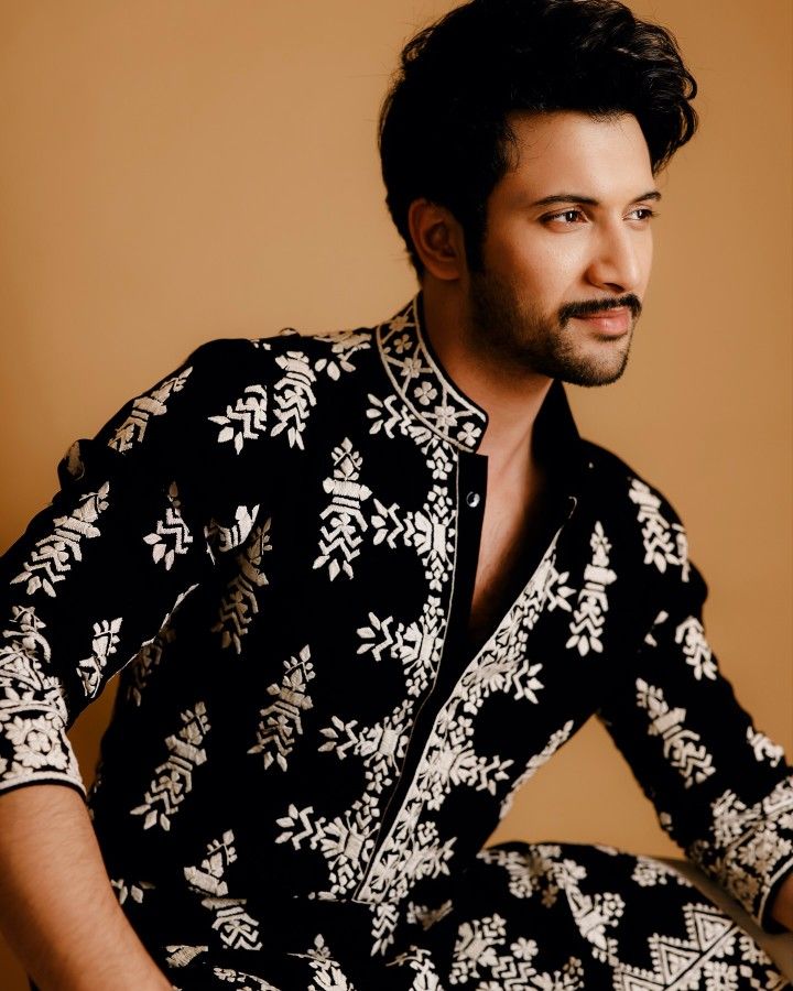 Black Velvet Designer Kurta with Detailed White Embroidery