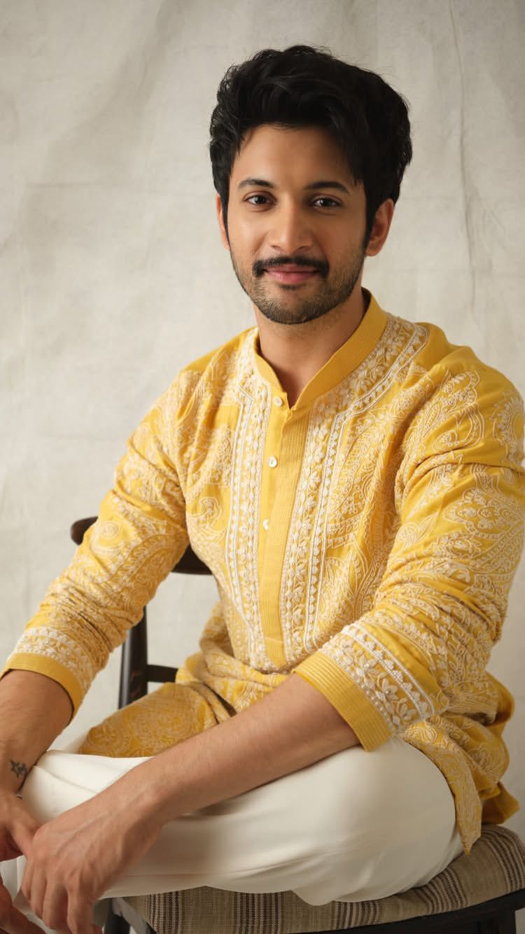 Mustard Yellow Embroidered Kurta for Men - Classic Traditional Festive Wear