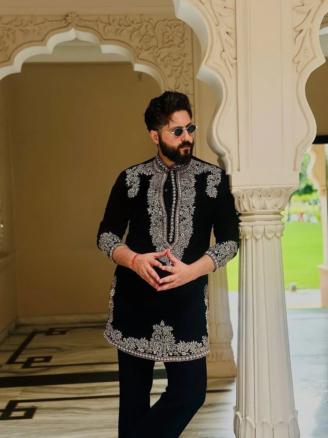 Royal Black Embroidered Kurta for Men - Premium Designer Wedding & Festive Wear